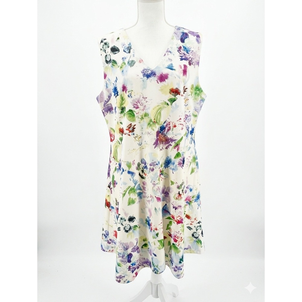 Danillo Boutique Multi Floral Watercolor V-Neck Shift Dress DB1046 Size‎ 18